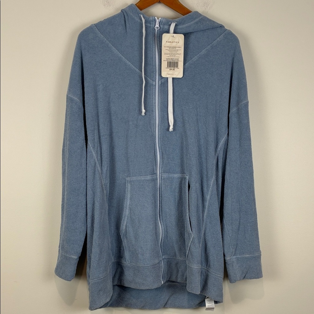 NWT Fabletics Oversized Hoodie II Zip Terry Jacket Pale Blue Zip Beach